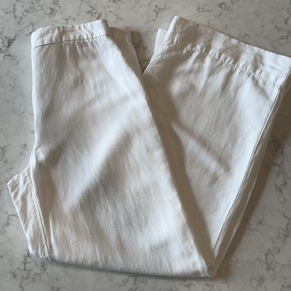 H&M White Linen Blend Wide Leg Pants Trousers Womens 6